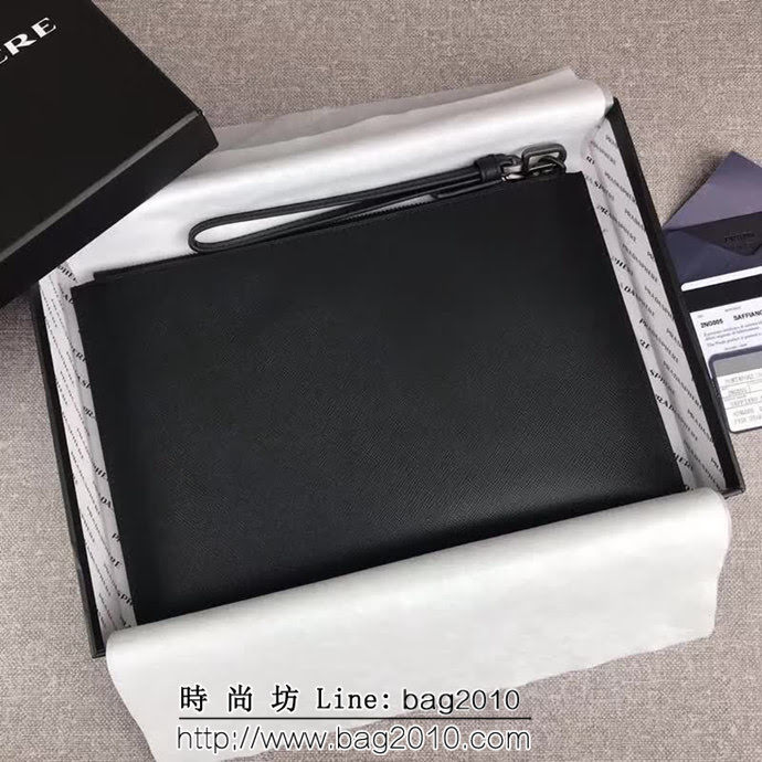 PRADA普拉達 專櫃最新同色標誌 頂級原單十字紋牛皮 男士手包 2NG005 DD1724